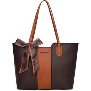 Women Orange Coffee Imported Vegan Leather Top Handle Polyester Lining Tote Bag